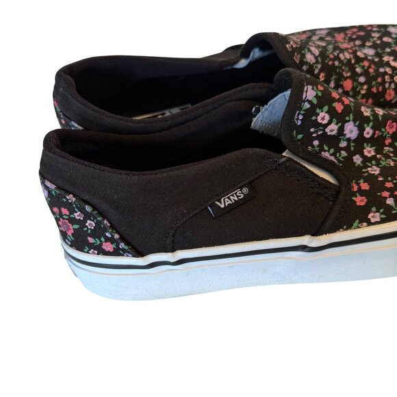 SIZE 8 WOMENS Vans Asher Ditsy Floral Black White Pink Slip-On Sneakers - Picture 5 of 10